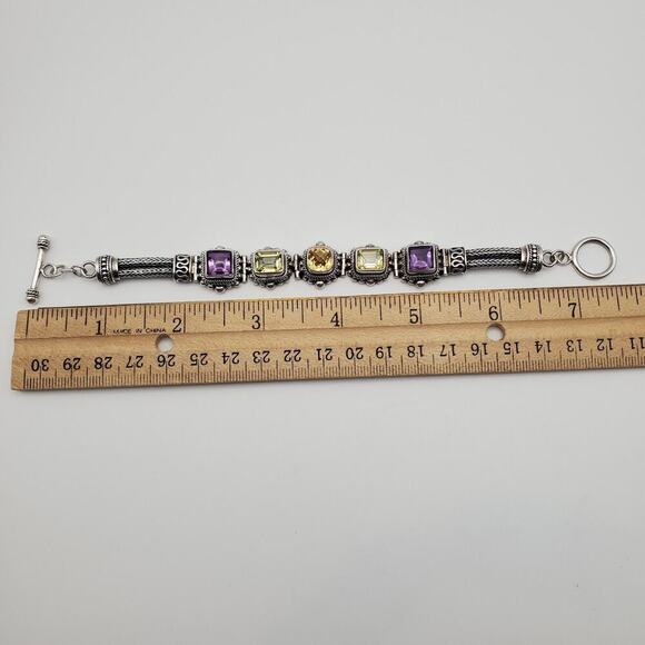 Suarti Bali BA Sterling Silver Citrine Amethyst Peridot Toggle Bracelet - Picture 11 of 12